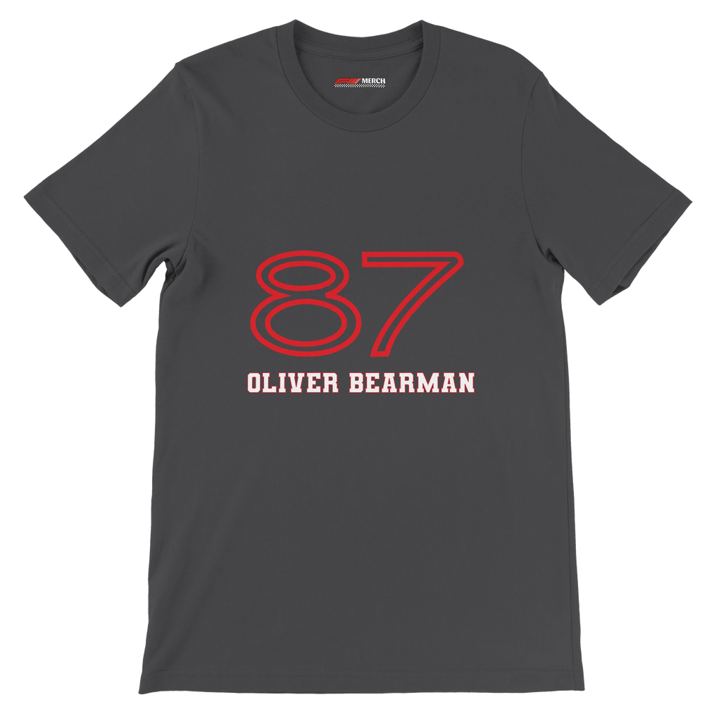 f111 merch dark-grey color t-shirt1 with oliver-bearman branding.
