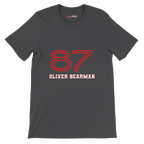 f111 merch dark-grey color t-shirt1 with oliver-bearman branding.