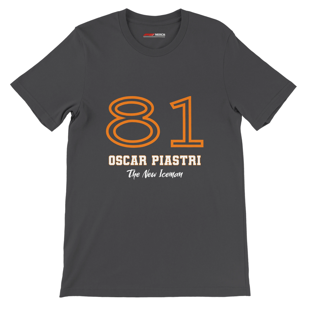 f111 merch dark-grey color t-shirt1 with oscar-piastri branding.