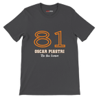 f111 merch dark-grey color t-shirt1 with oscar-piastri branding.