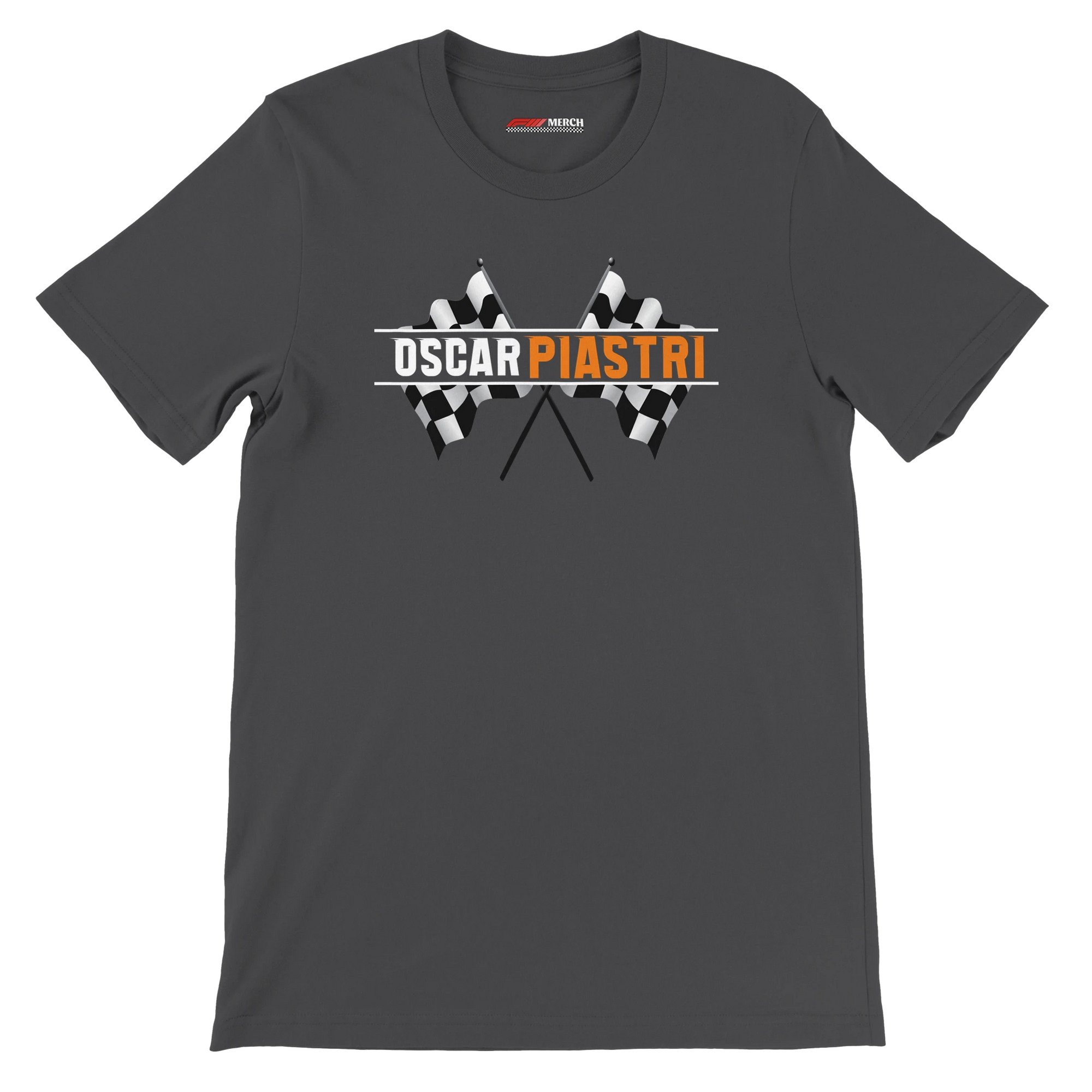 f111 merch dark-grey color t-shirt1 with oscar-piastri branding.