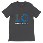 f111 merch dark-grey color t-shirt1 with pierre-gasly branding.