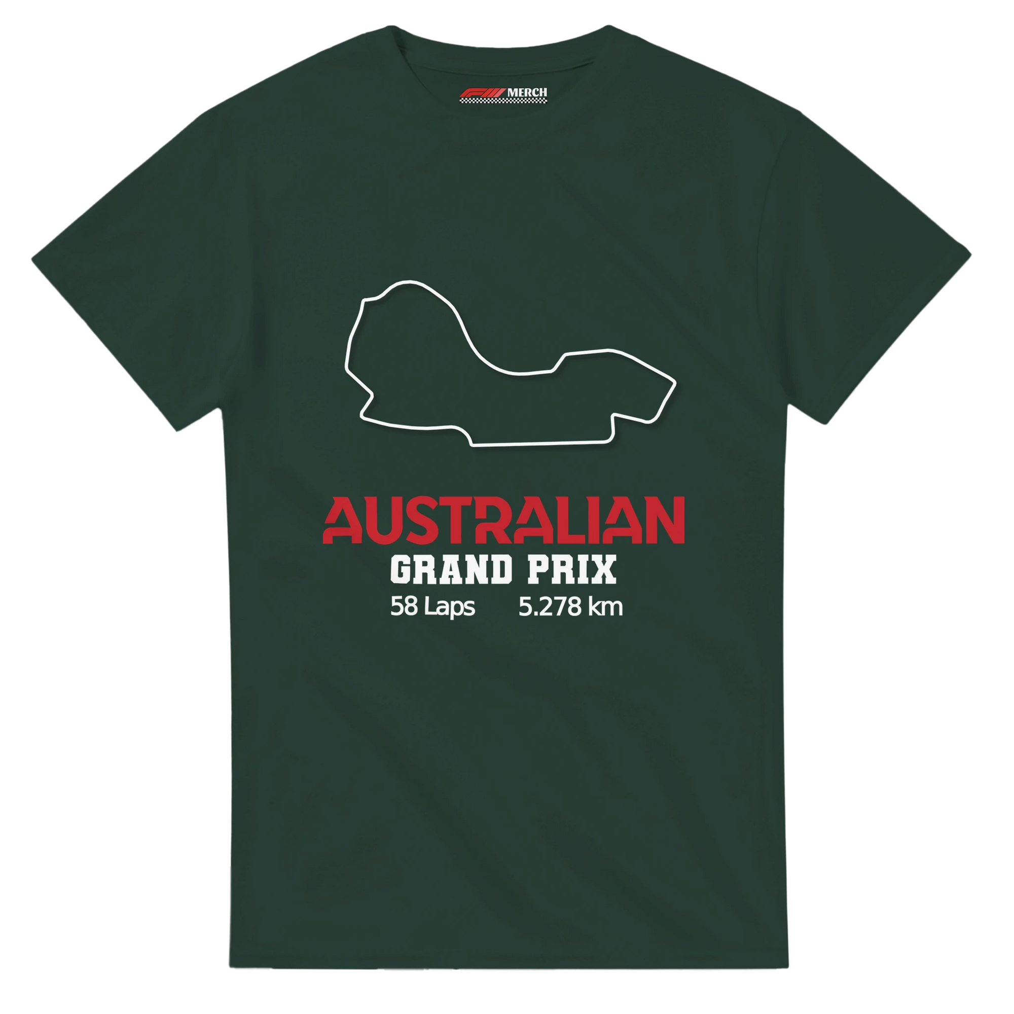 f111 merch forest-green color t-shirt1 with australian-grand-prix branding.