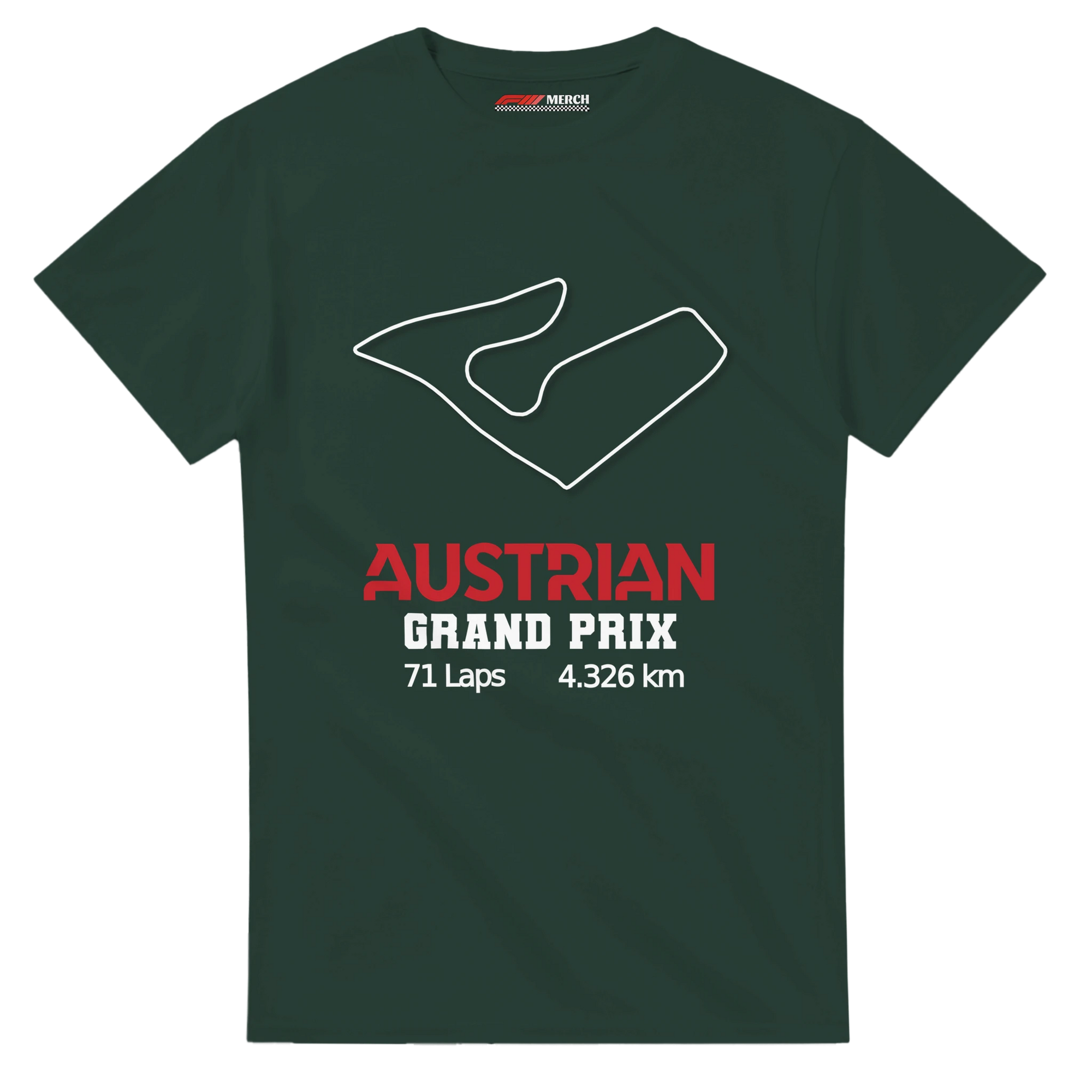f111 merch forest-green color t-shirt1 with austrian-grand-prix branding.