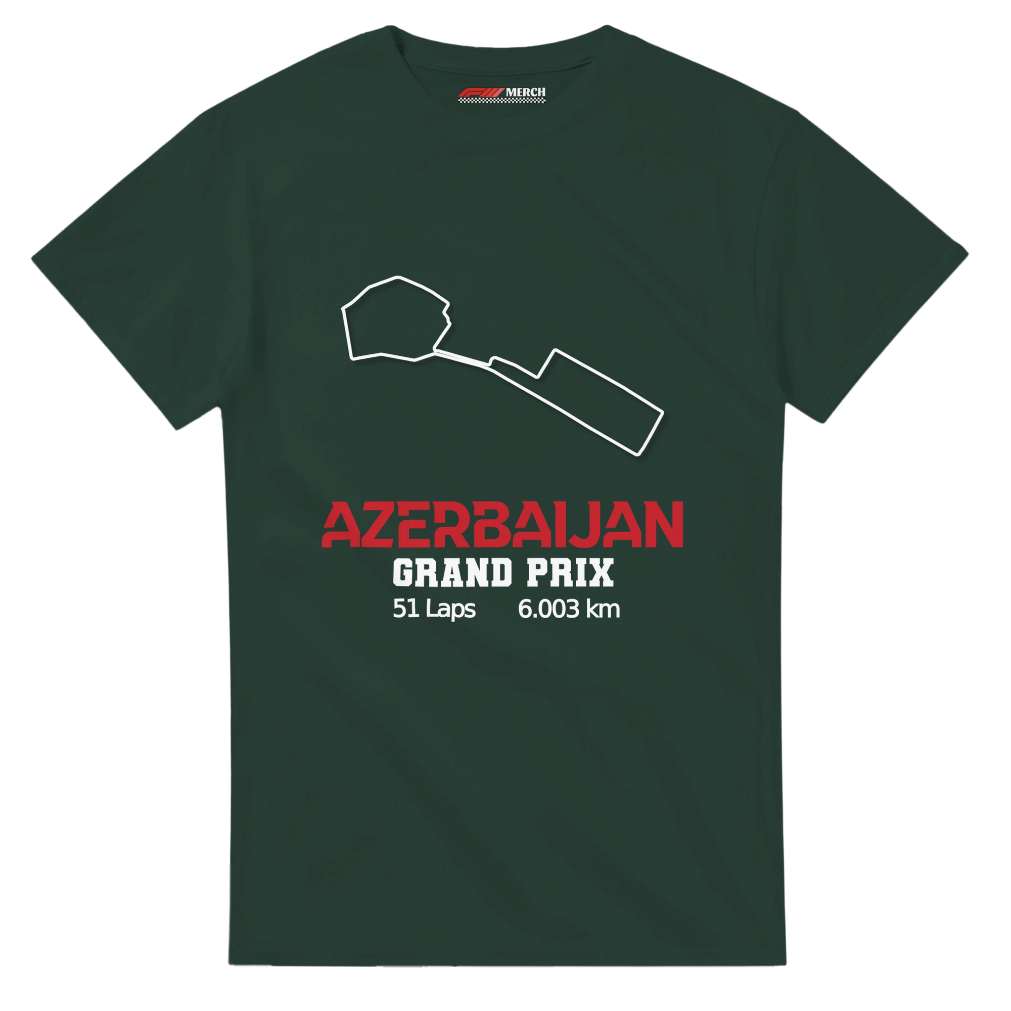f111 merch forest-green color t-shirt1 with azerbaijan-grand-prix branding.