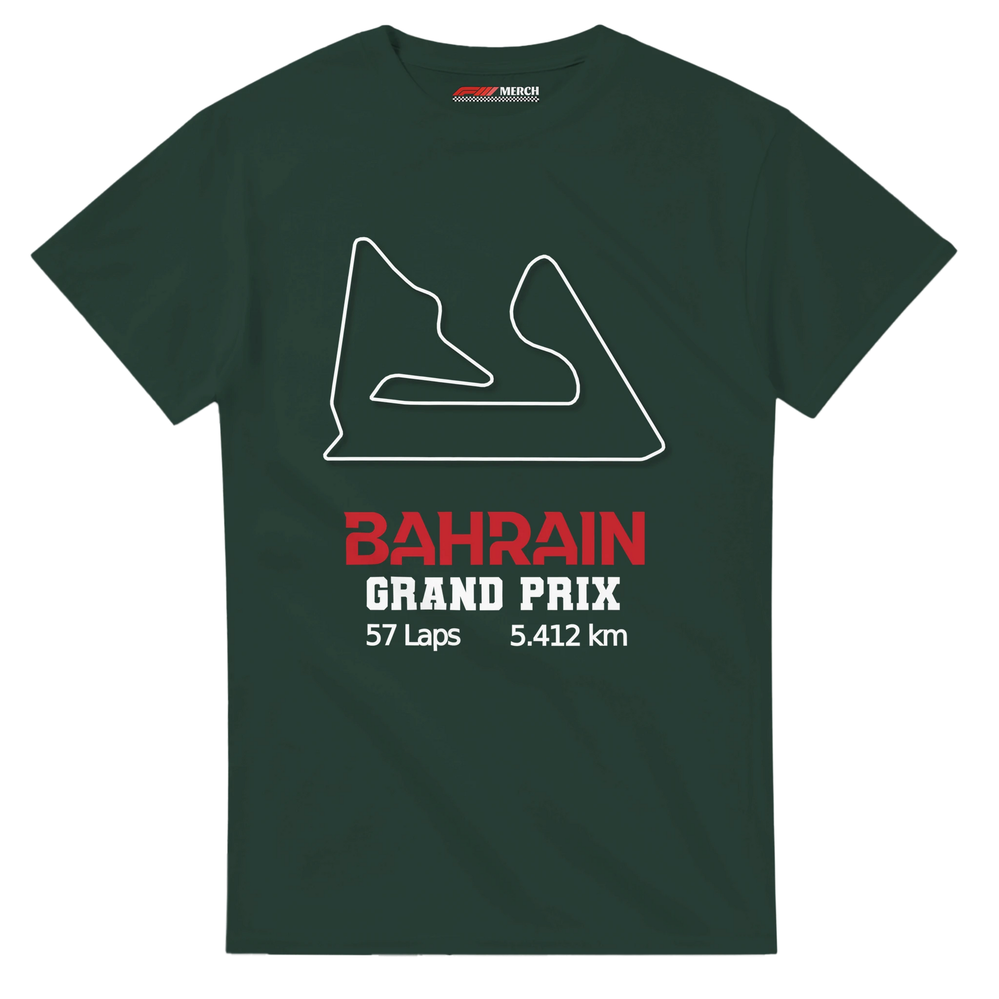 f111 merch forest-green color t-shirt1 with bahrain-grand-prix branding.