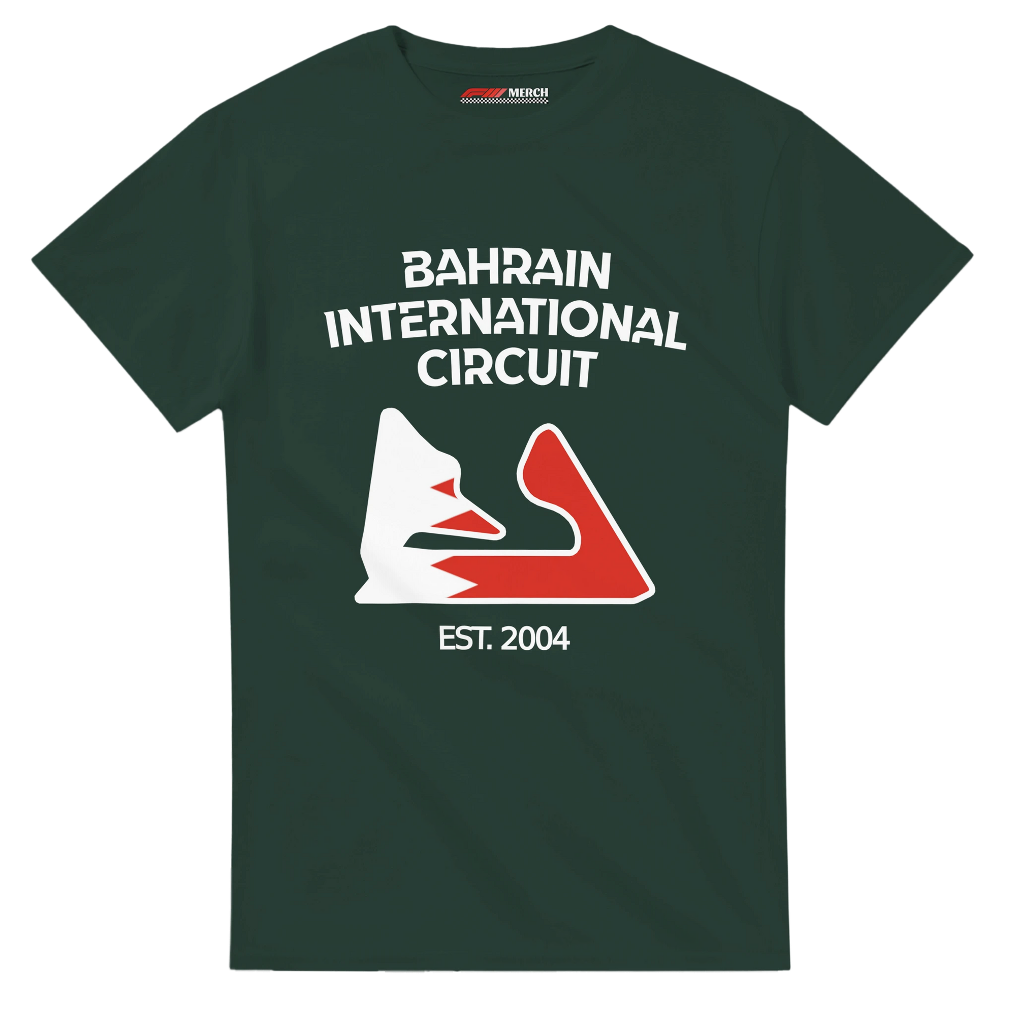 f111 merch forest-green color t-shirt1 with bahrain-international-circuit branding.