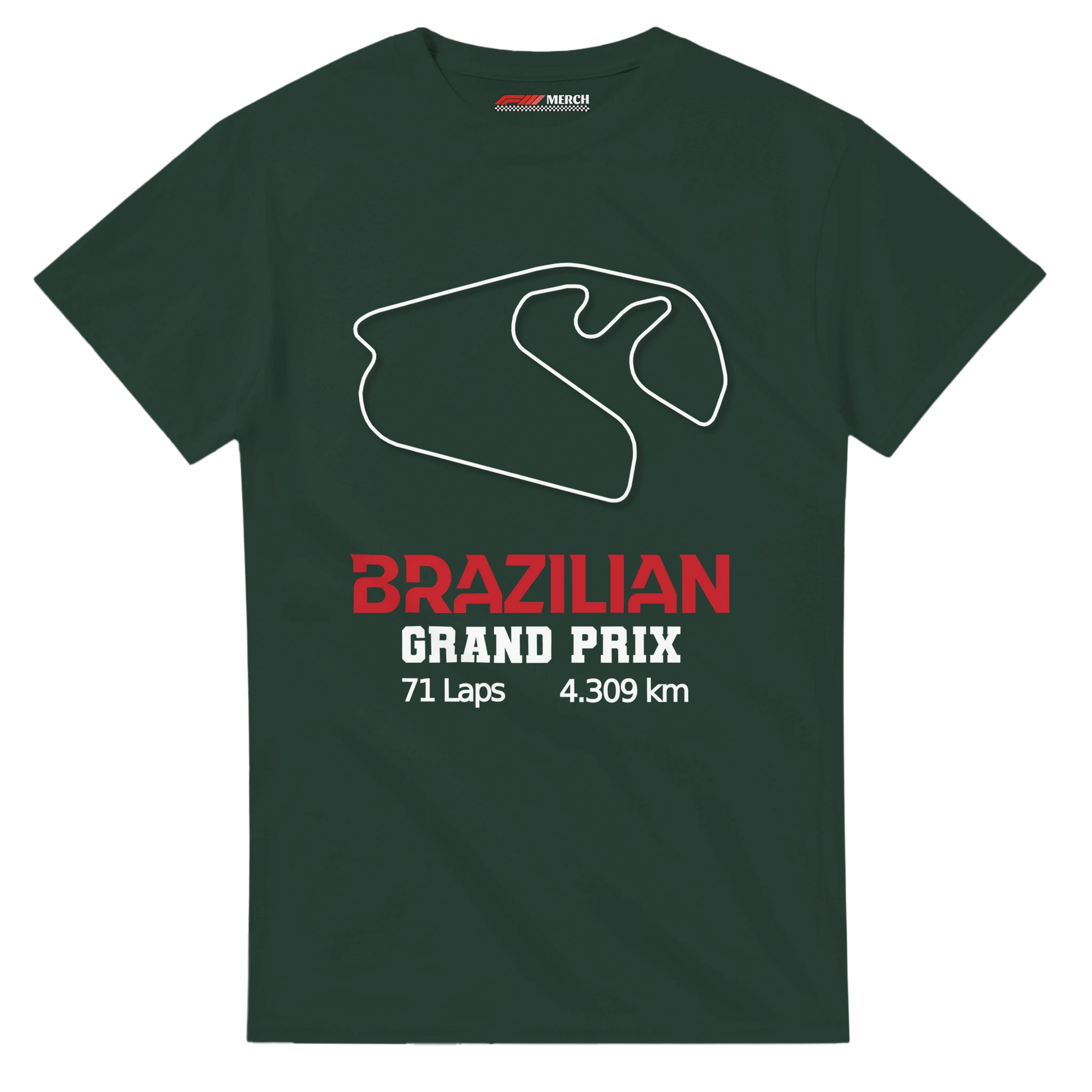 f111 merch forest-green color t-shirt1 with brazilian-grand-prix branding.