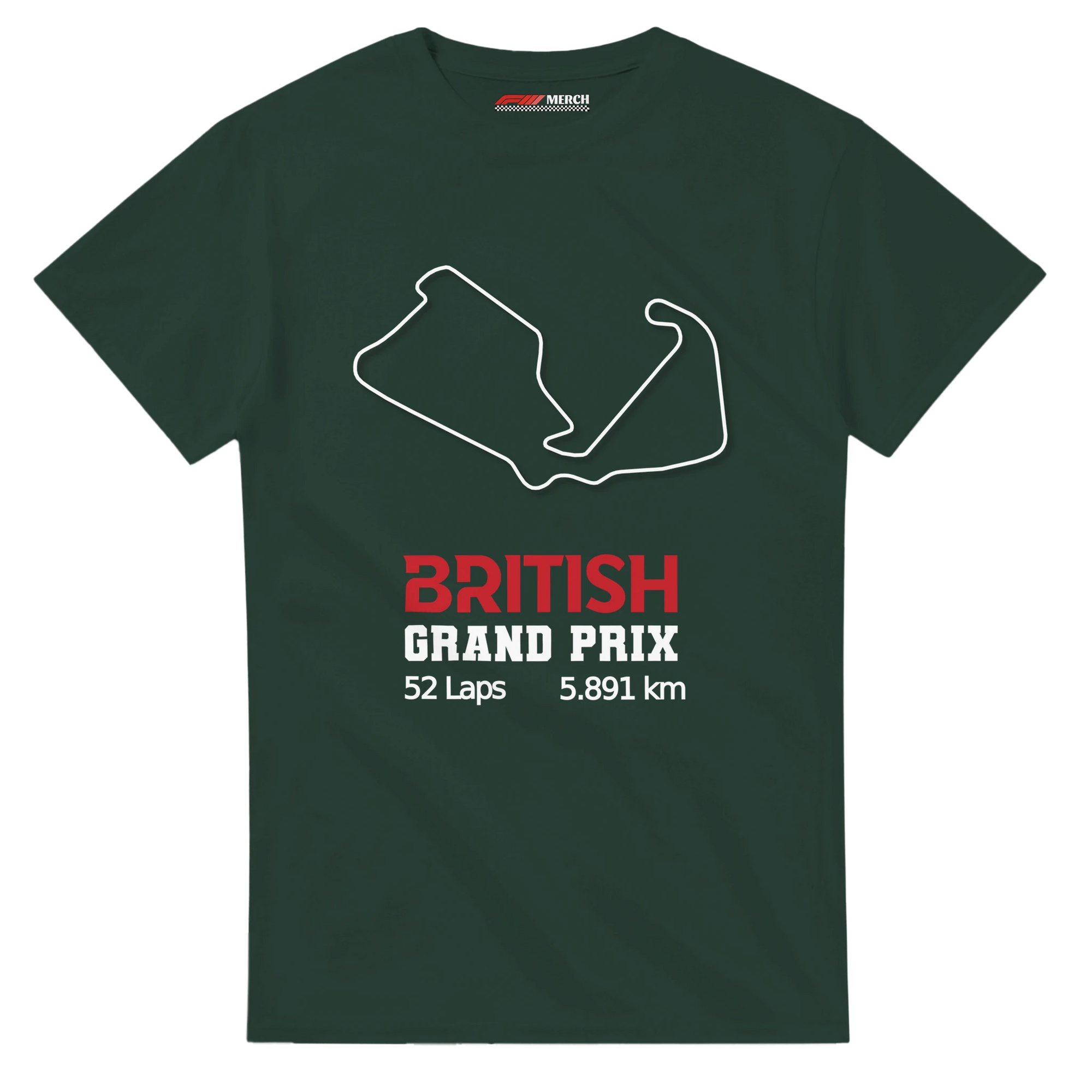 f111 merch forest-green color t-shirt1 with british-grand-prix branding.