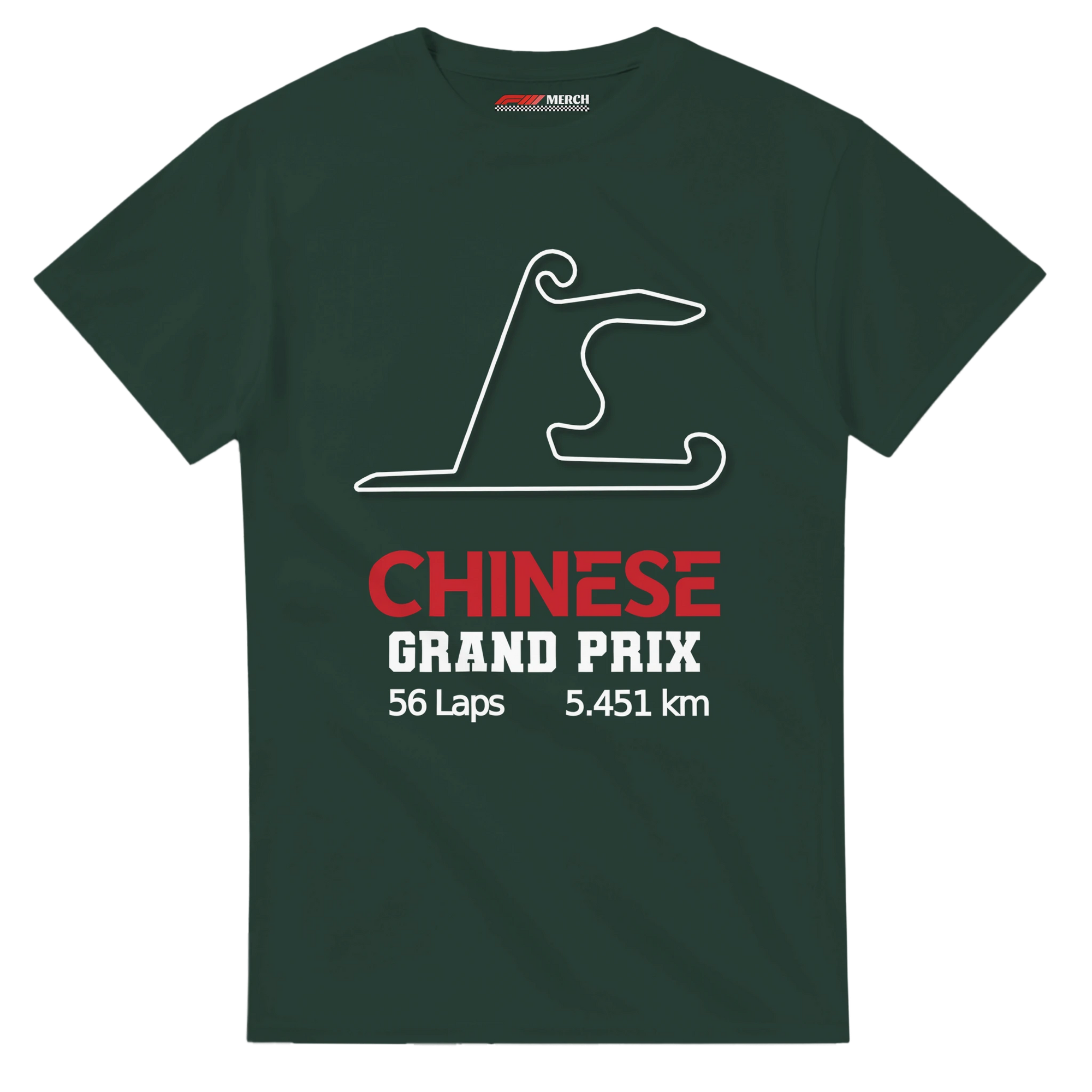 f111 merch forest-green color t-shirt1 with chinese-grand-prix branding.