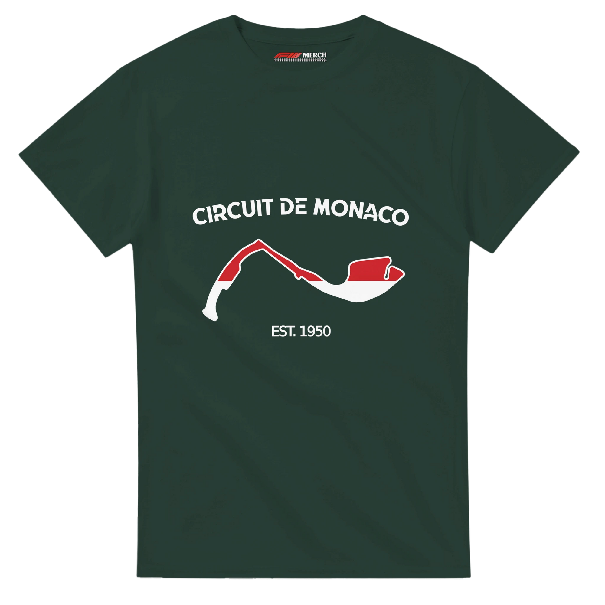 f111 merch forest-green color t-shirt1 with circuit-de-monaco branding.