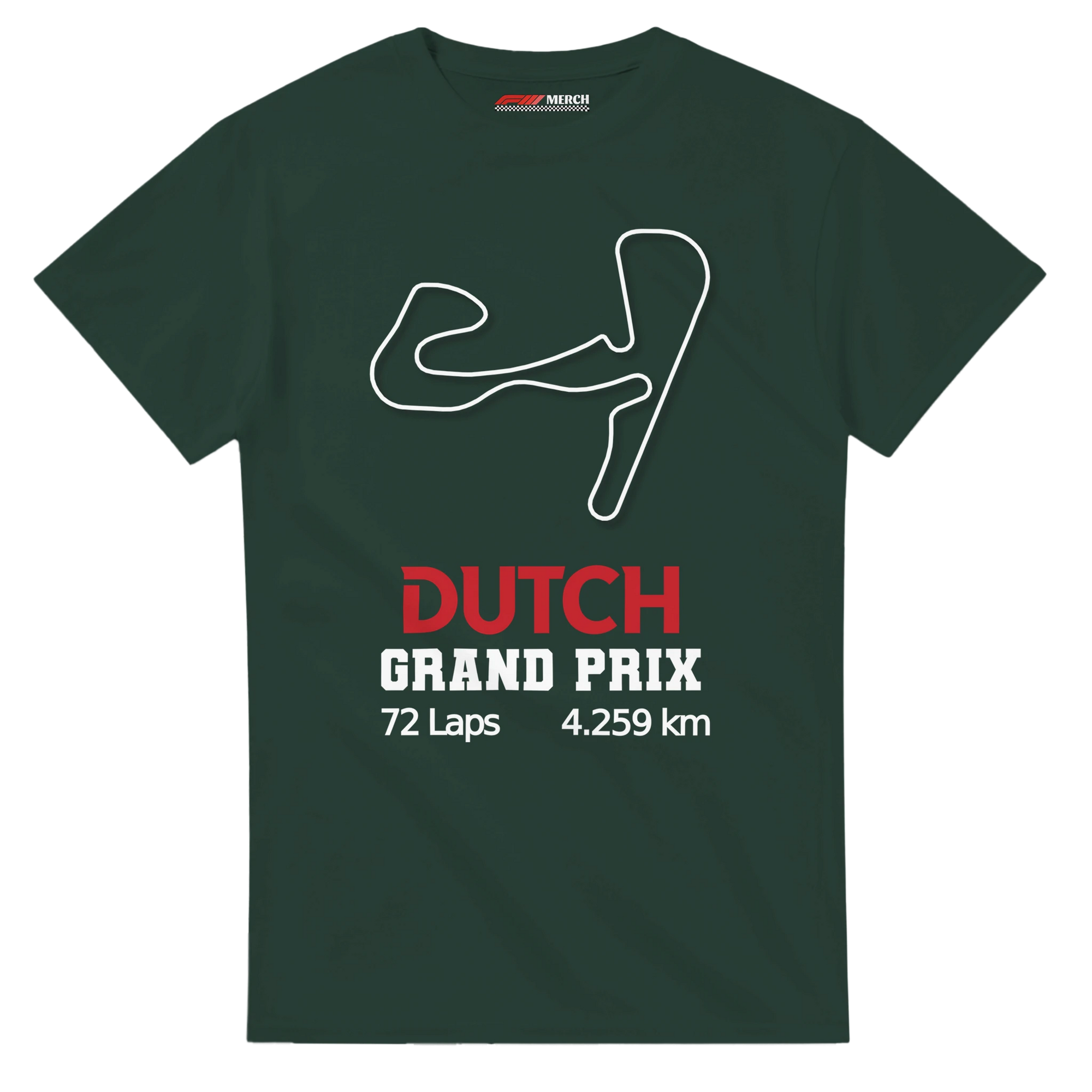 f111 merch forest-green color t-shirt1 with dutch-grand-prix branding.