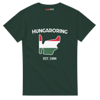f111 merch forest-green color t-shirt1 with hungaroring branding.
