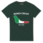 f111 merch forest-green color t-shirt1 with monza-circuit branding.
