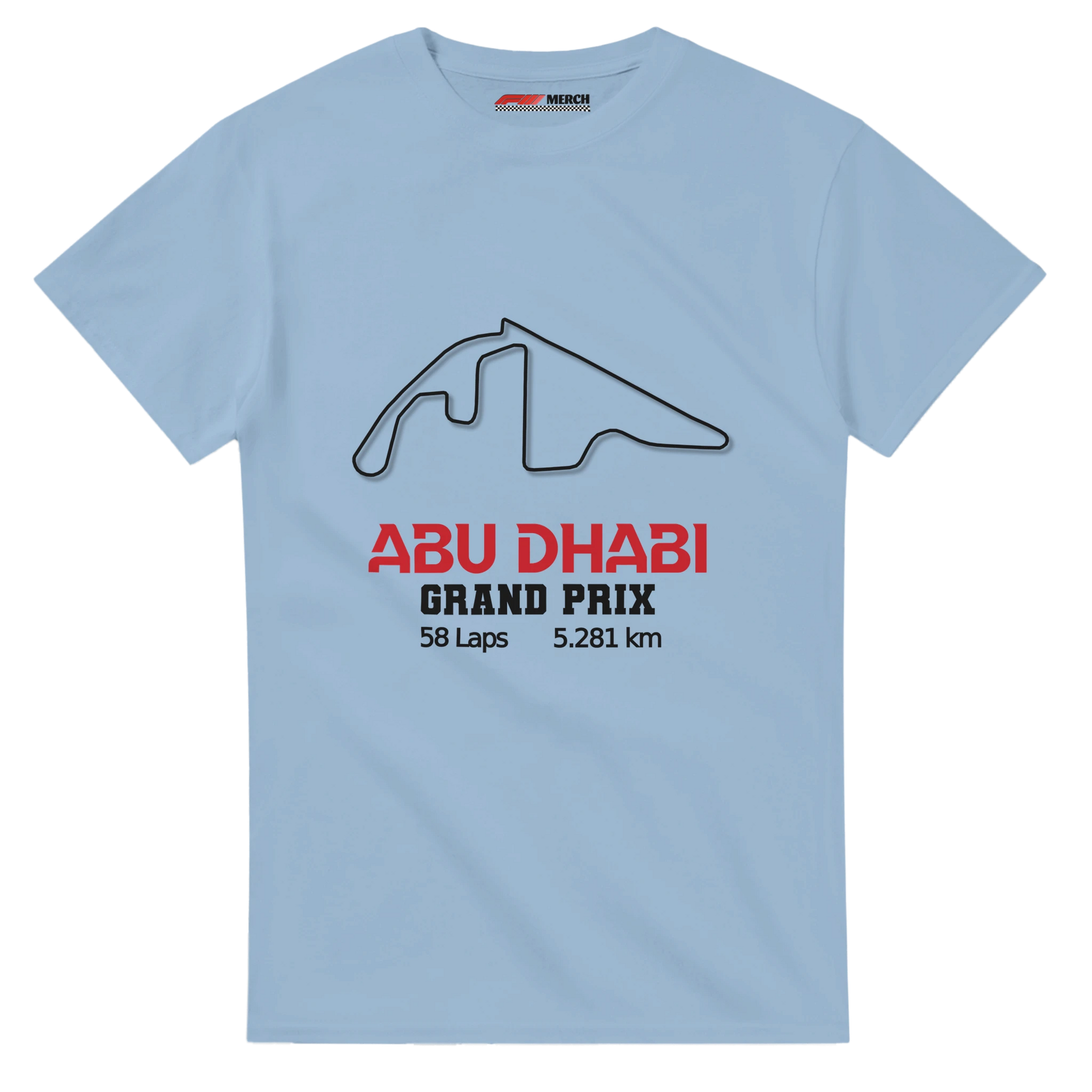 f111 merch light-blue color t-shirt1 with abu-dhabi-grand-prix branding.