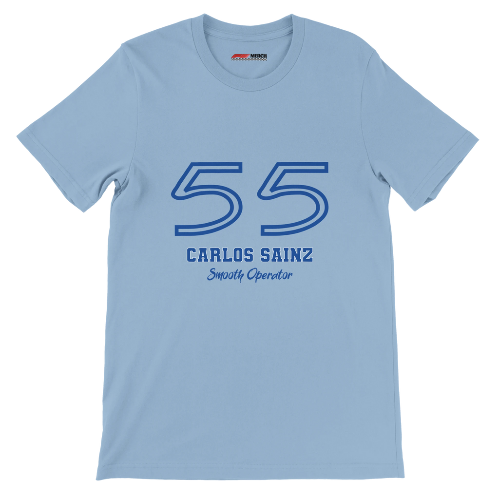 f111 merch light-blue color t-shirt1 with carlos-sainz branding.
