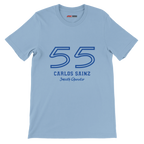 f111 merch light-blue color t-shirt1 with carlos-sainz branding.