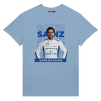 f111 merch light-blue color t-shirt1 with carlos-sainz branding.