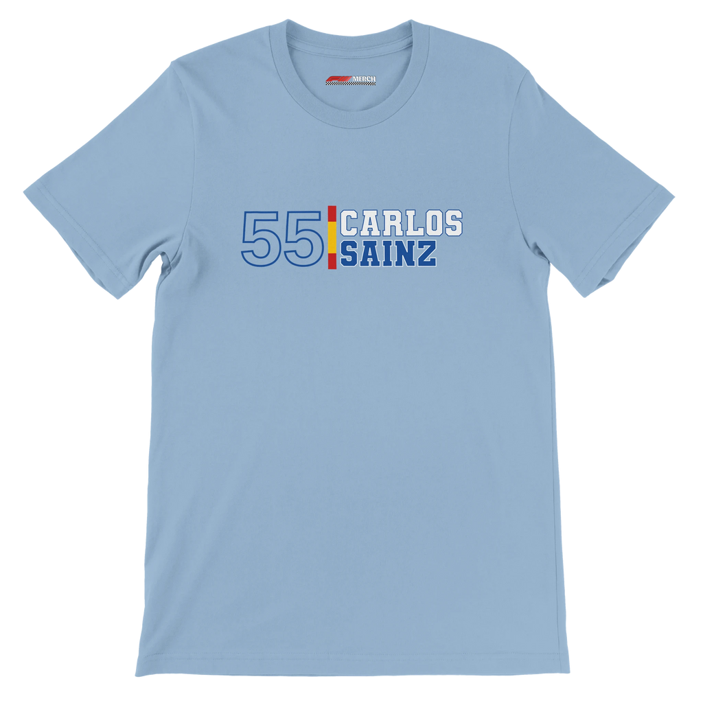 f111 merch light-blue color t-shirt1 with carlos-sainz branding.