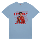 f111 merch light-blue color t-shirt1 with charles-leclerc branding.