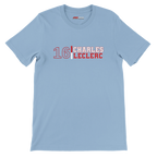 f111 merch light-blue color t-shirt1 with charles-leclerc branding.