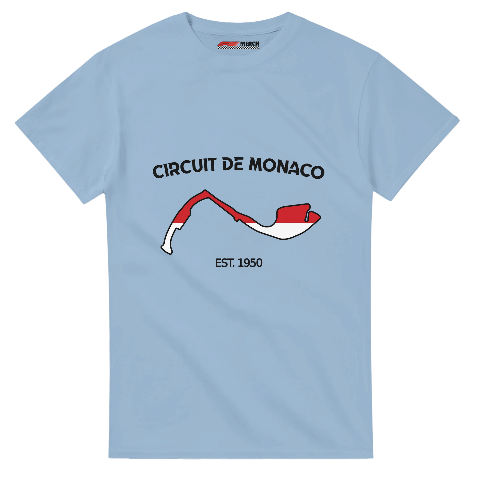f111 merch light-blue color t-shirt1 with circuit-de-monaco branding.