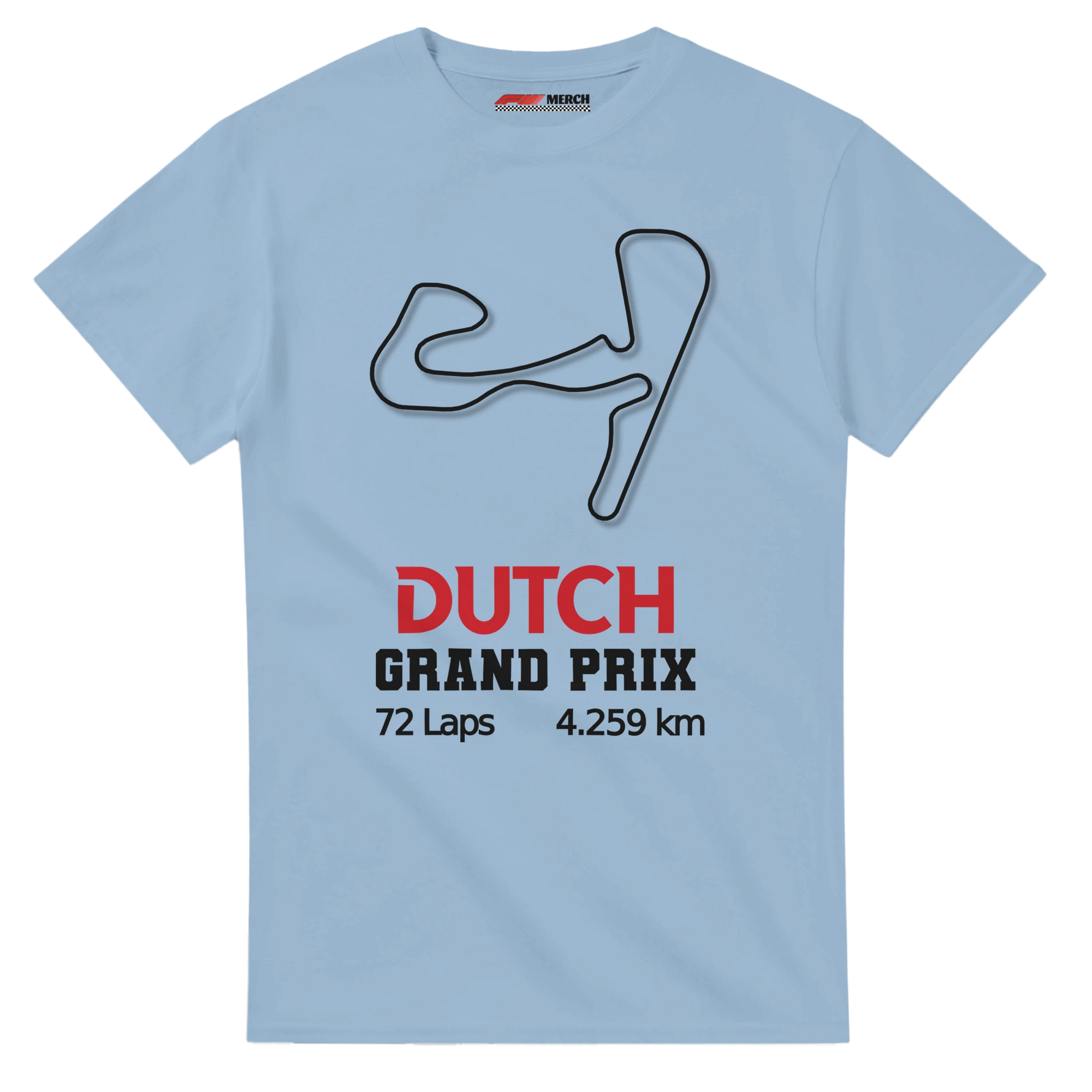 f111 merch light-blue color t-shirt1 with dutch-grand-prix branding.