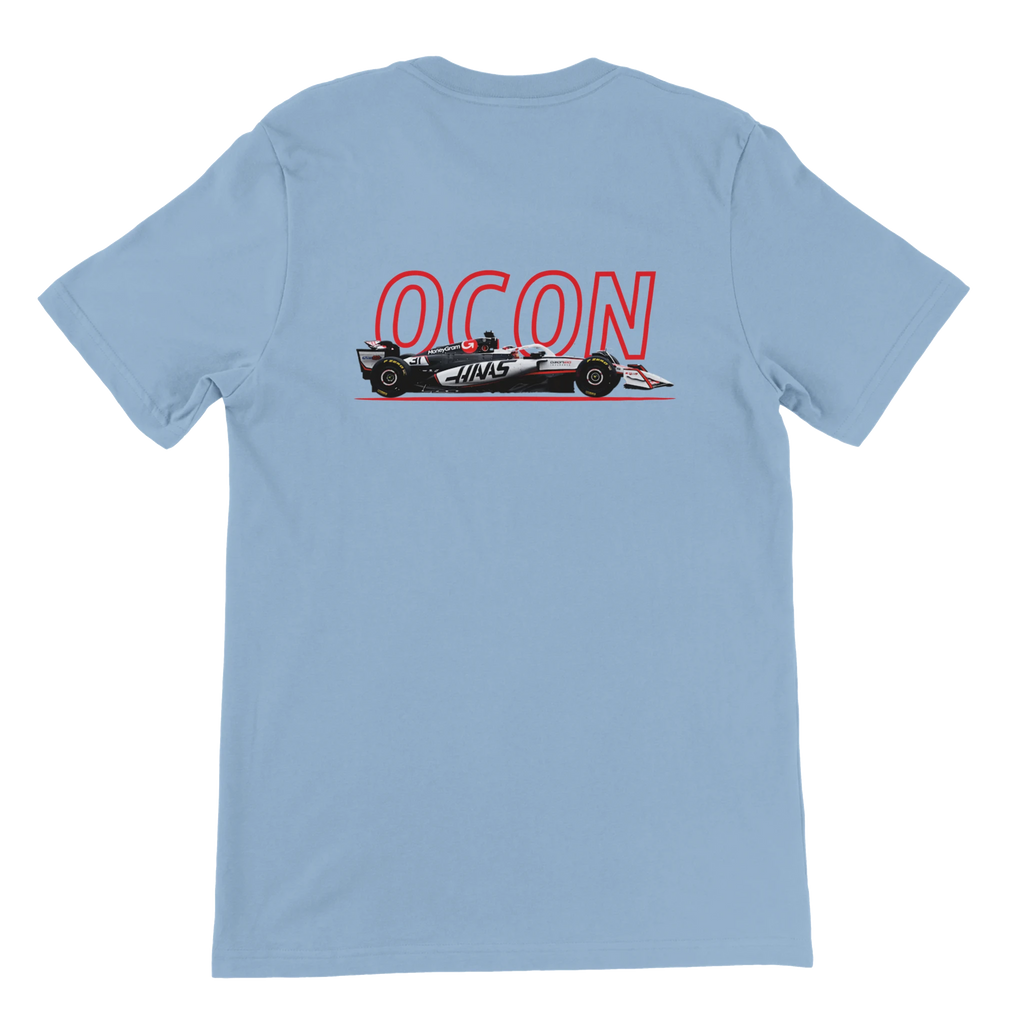 f111 merch light-blue color t-shirt1 with esteban-ocon branding.