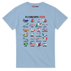 f111 merch light-blue color t-shirt1 with f1-circuits-2025-v2 branding.