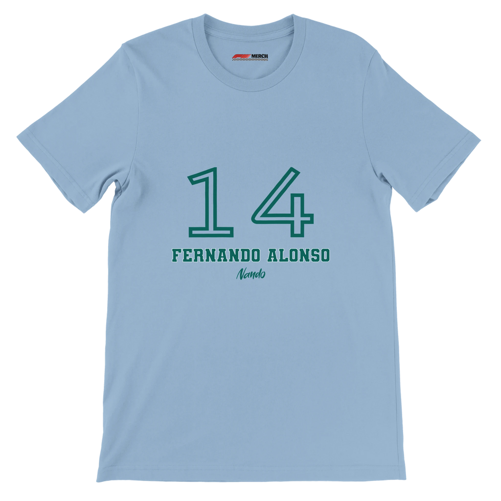 f111 merch light-blue color t-shirt1 with fernando-alonso branding.