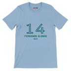 f111 merch light-blue color t-shirt1 with fernando-alonso branding.