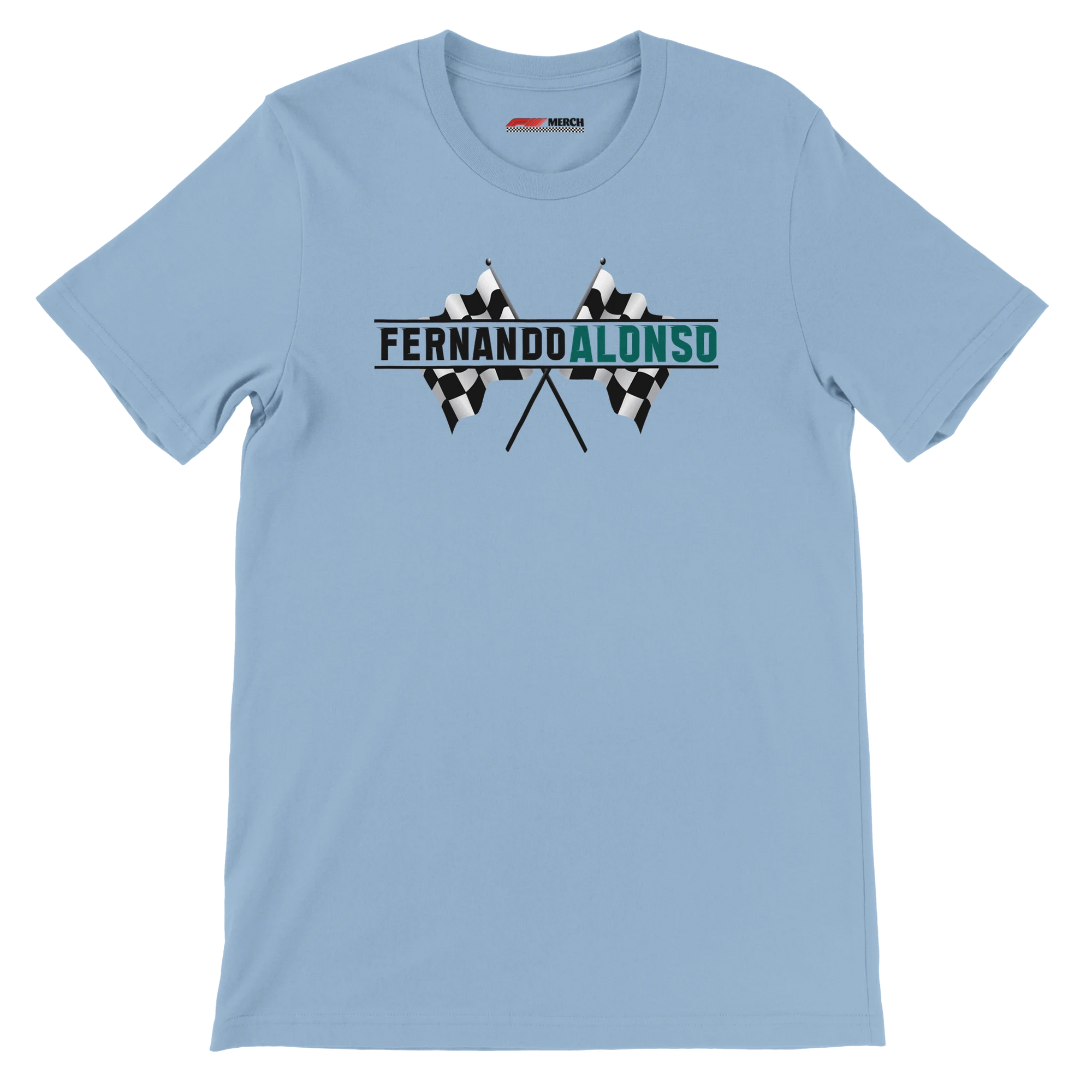 f111 merch light-blue color t-shirt1 with fernando-alonso branding.
