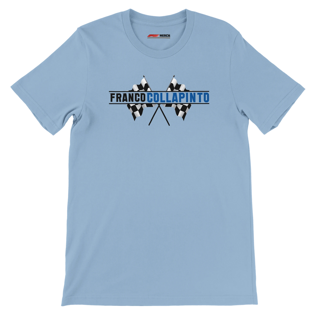 f111 merch light-blue color t-shirt1 with franco-colapinto branding.