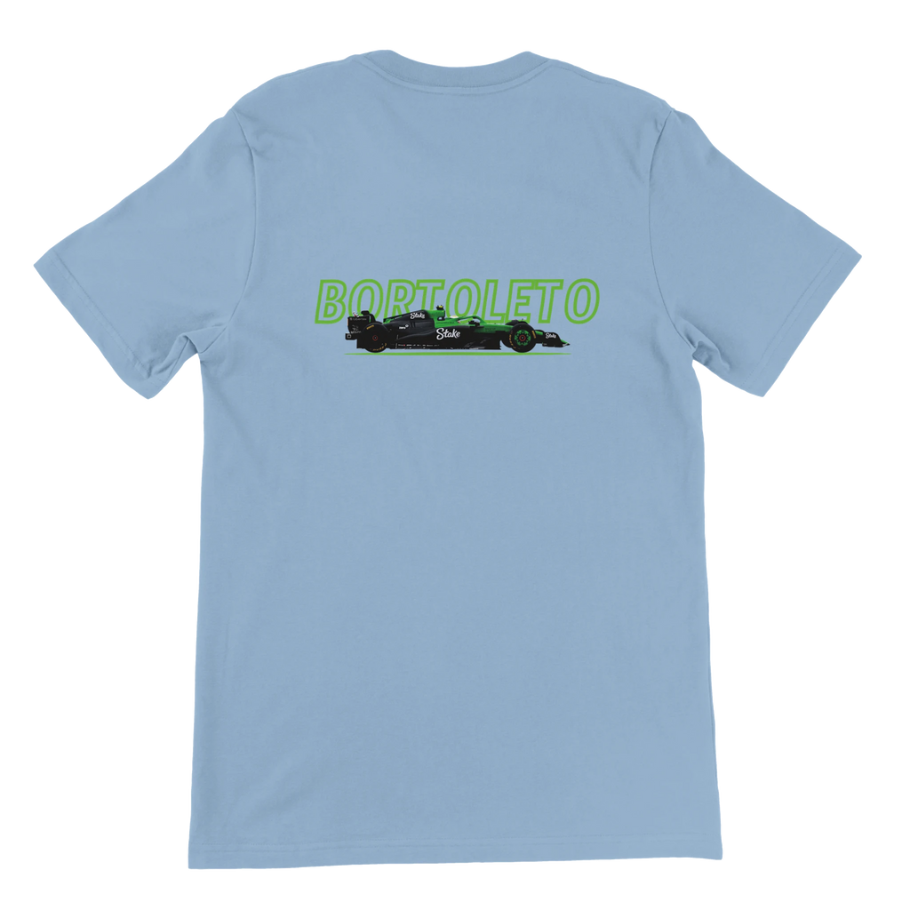 f111 merch light-blue color t-shirt1 with gabriel-bortoleto branding.