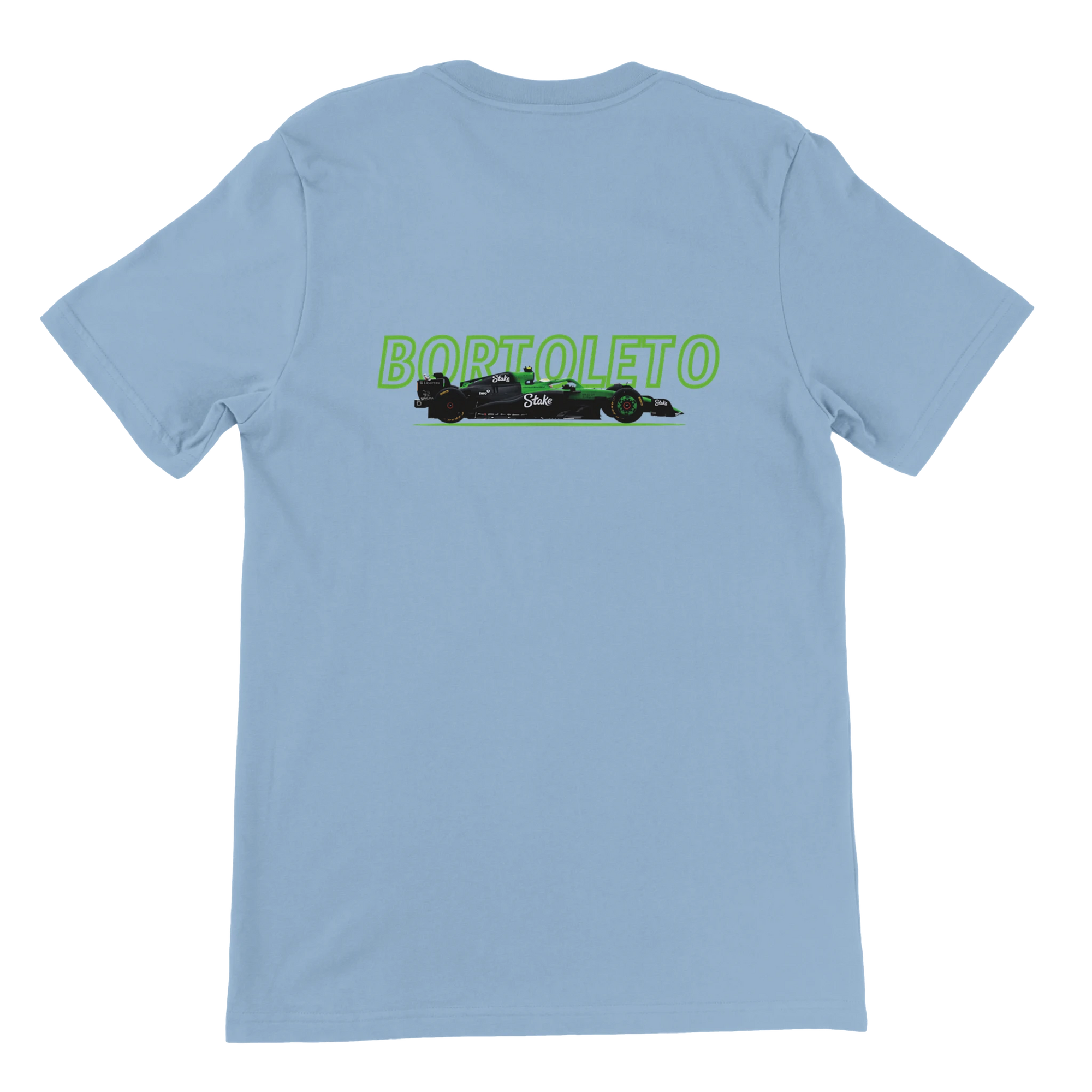 f111 merch light-blue color t-shirt1 with gabriel-bortoleto branding.