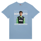 f111 merch light-blue color t-shirt1 with gabriel-bortoleto branding.