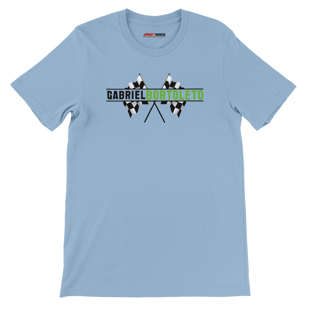 f111 merch light-blue color t-shirt1 with gabriel-bortoleto branding.