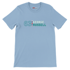 f111 merch light-blue color t-shirt1 with george-russell branding.