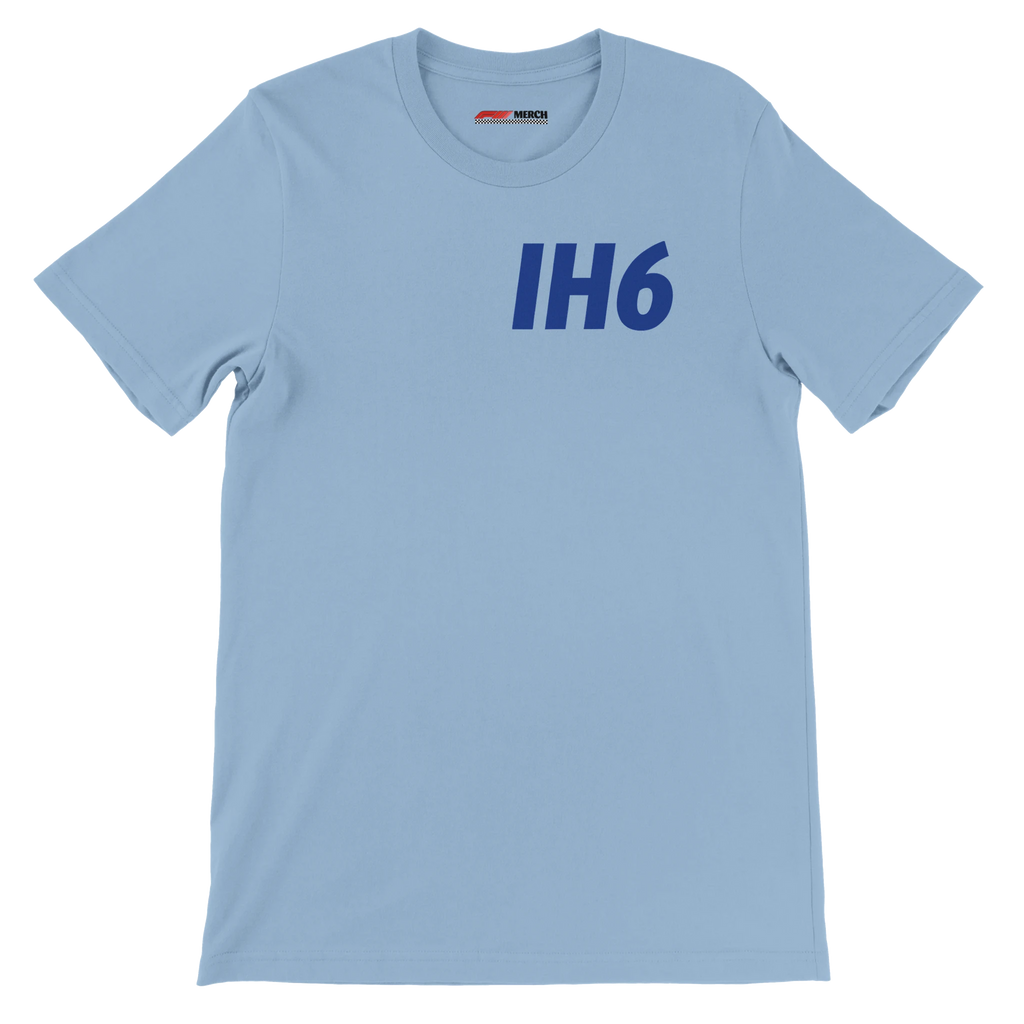 f111 merch light-blue color t-shirt1 with isack-hadjar branding.