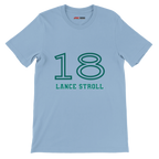f111 merch light-blue color t-shirt1 with lance-stroll branding.