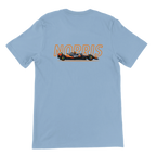 f111 merch light-blue color t-shirt1 with lando-norris branding.