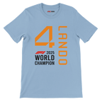 f111 merch light-blue color t-shirt1 with lando-norris branding.
