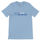 f111 merch light-blue color t-shirt1 with liam-lawson branding.