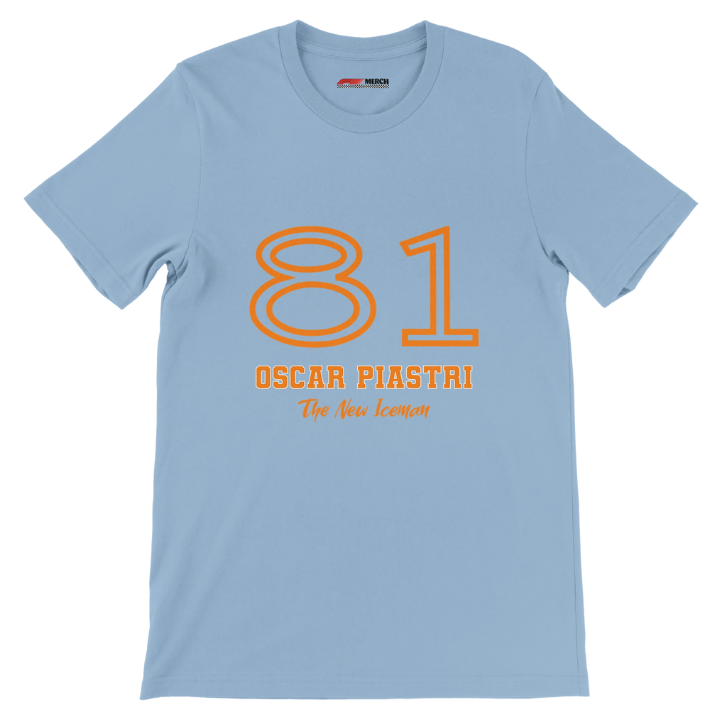 f111 merch light-blue color t-shirt1 with oscar-piastri branding.