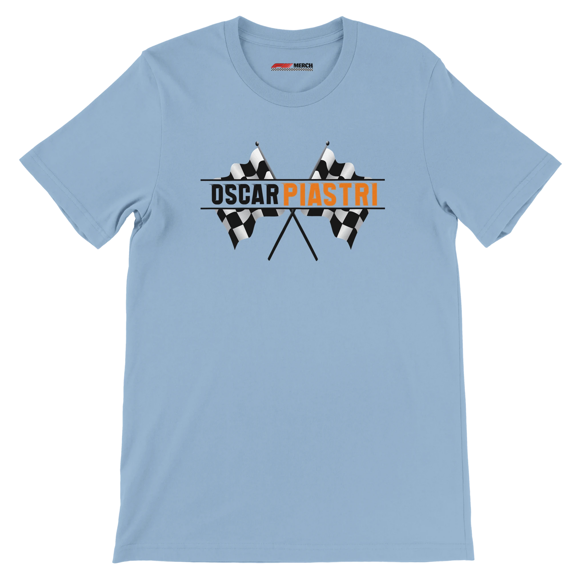 f111 merch light-blue color t-shirt1 with oscar-piastri branding.