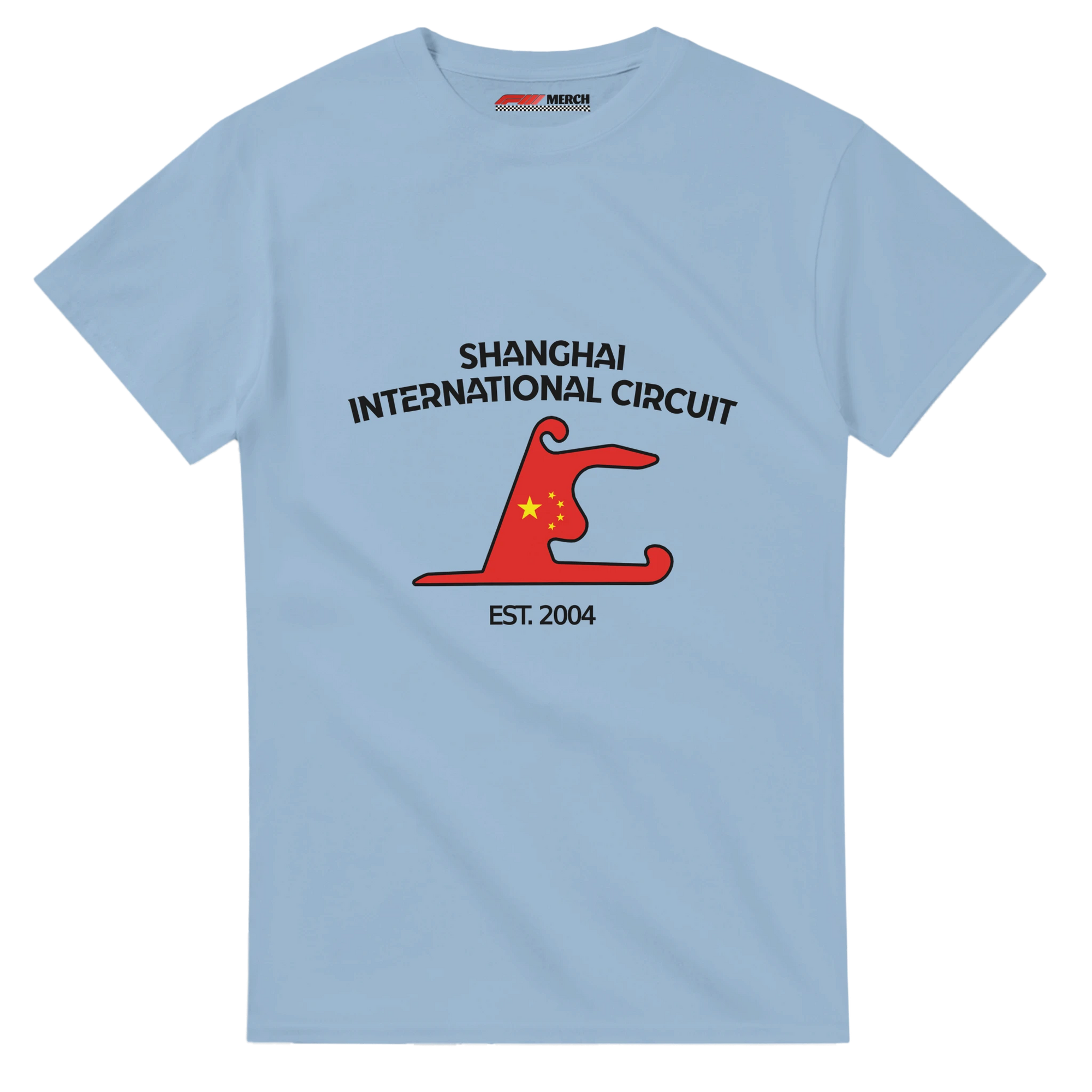 f111 merch light-blue color t-shirt1 with shanghai-international-circuit branding.