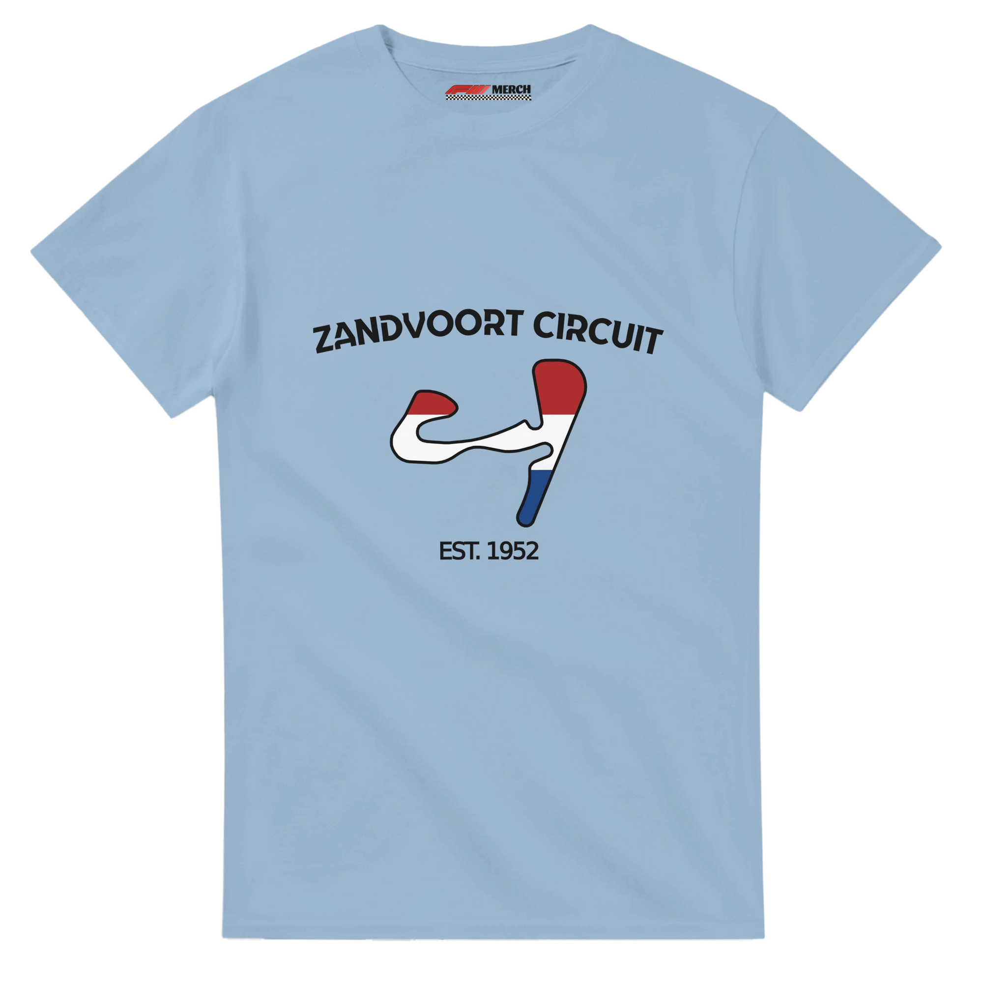 f111 merch light-blue color t-shirt1 with zandvoort-circuit branding.