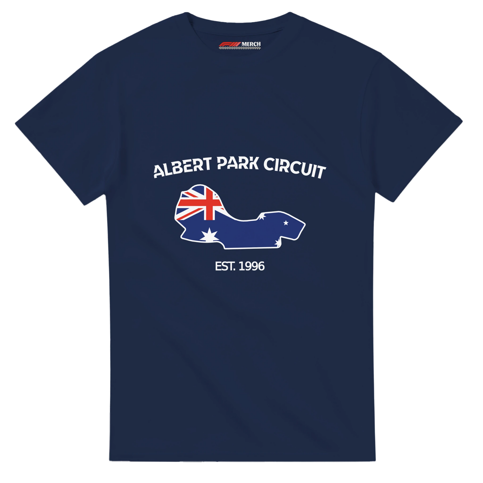 f111 merch navy color t-shirt1 with albert-park-circuit branding.