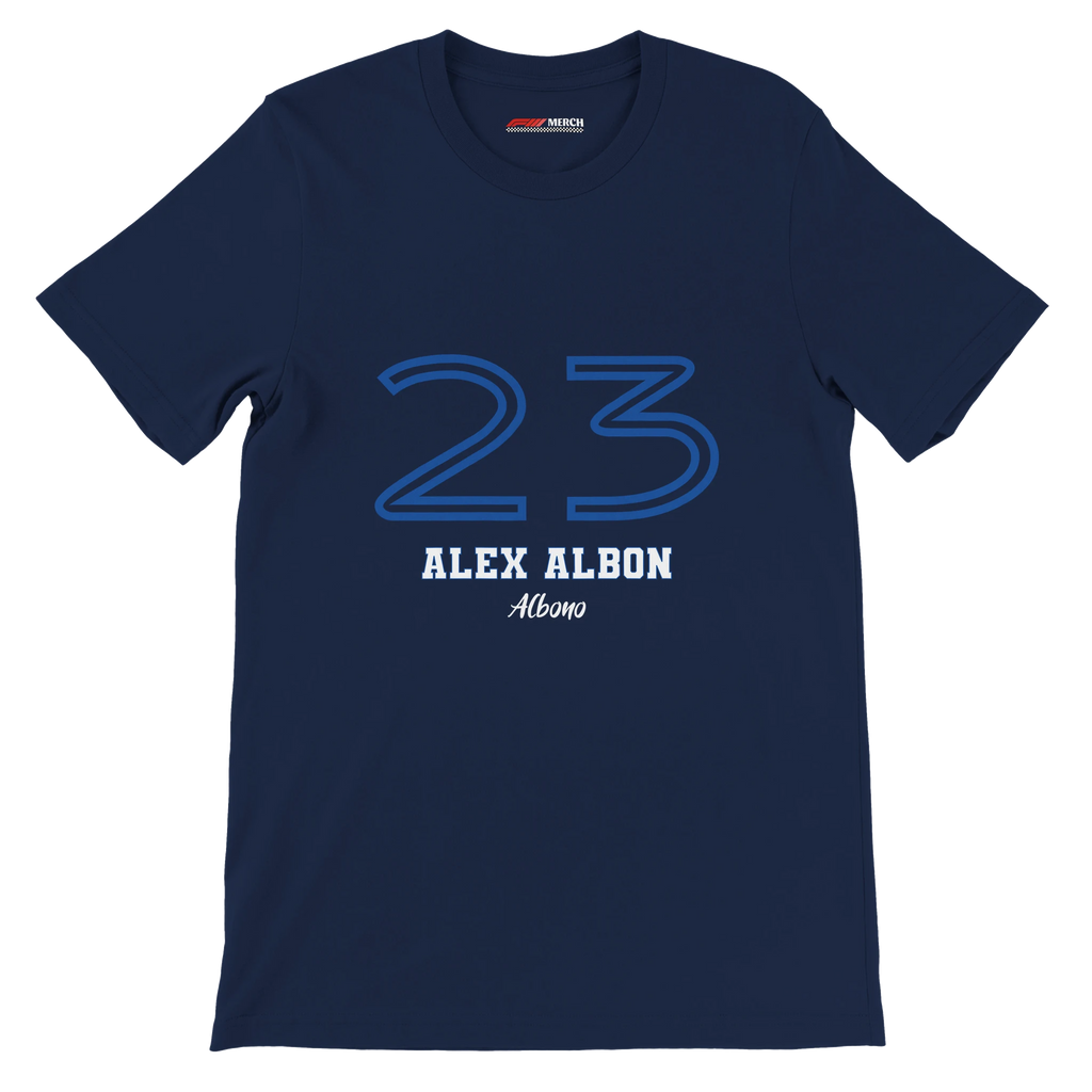 f111 merch navy color t-shirt1 with alex-albon branding.