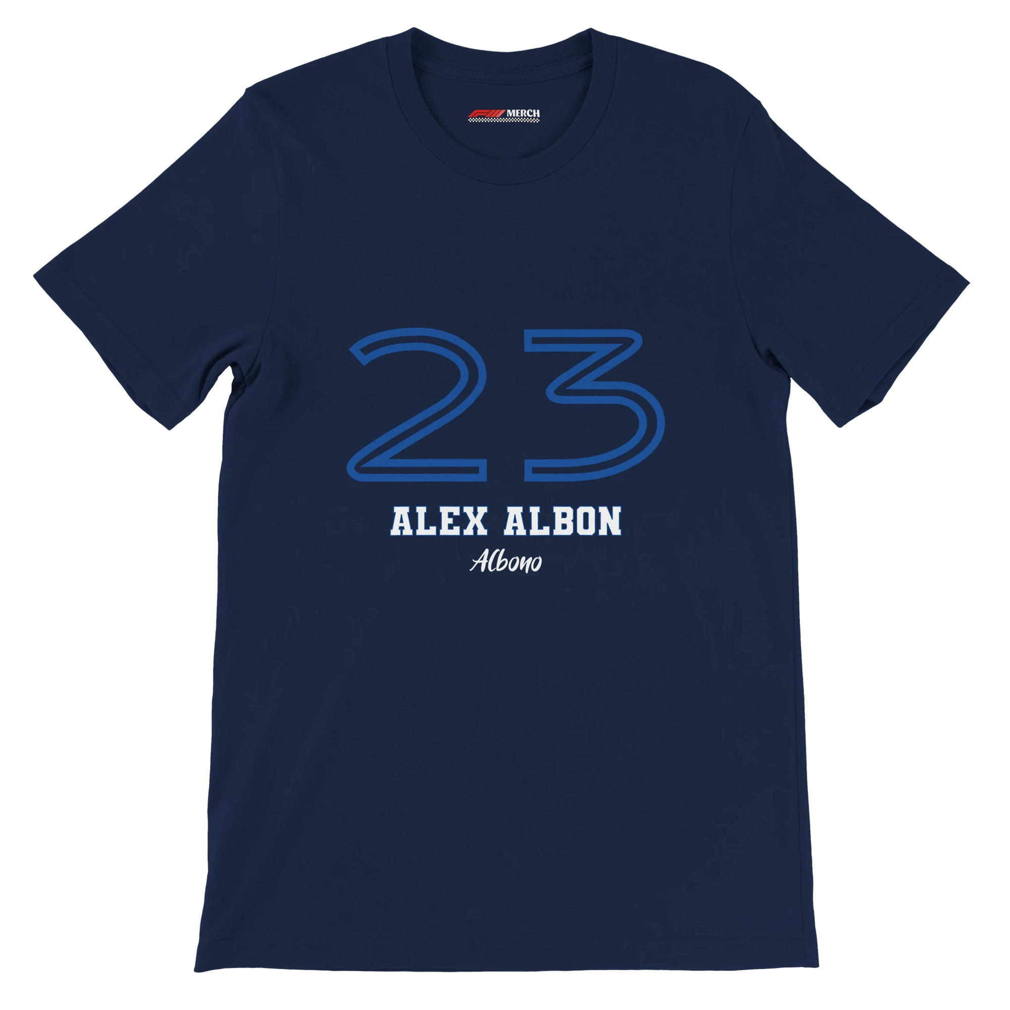 f111 merch navy color t-shirt1 with alex-albon branding.